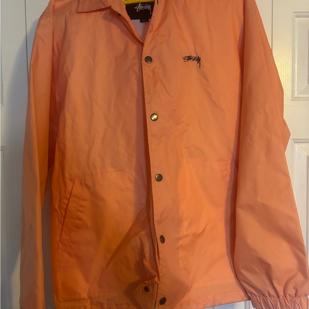 Stussy Orange Windbreaker Jacket Lightweight Casual
